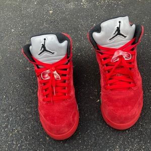 Suede red Jordan’s retro 5 sneakers